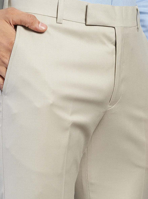 Beige Solid Slim Fit Formal Trouser
