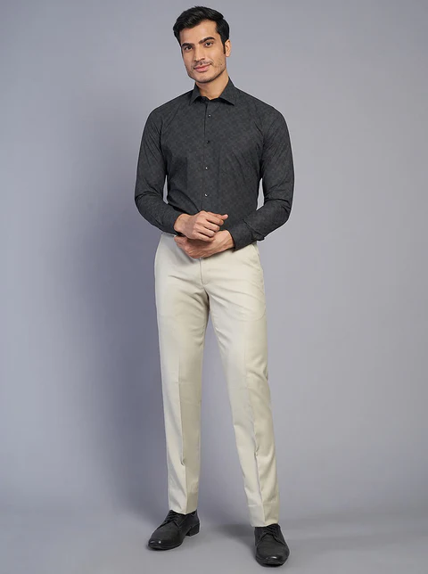 Grey Printed Slim Fit Formal Shirt