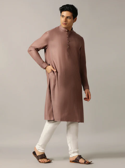 Brown Solid Regular Fit Modi Kurta
