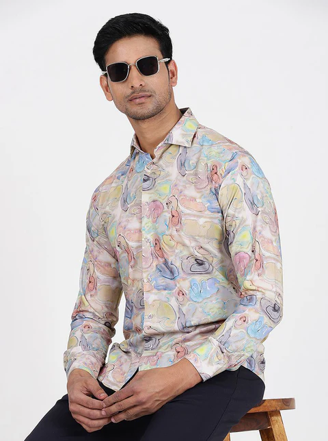 Multicolor Printed Slim Fit Party Wear Shirt