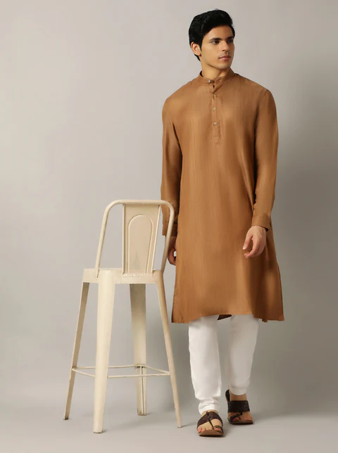 Golden Solid Regular Fit Modi Kurta