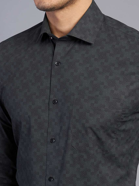 Grey Printed Slim Fit Formal Shirt
