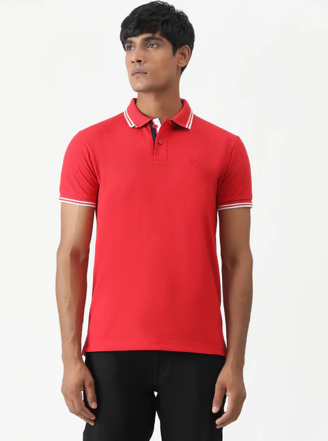 Blood Red Solid Slim Fit Polo T-Shirt