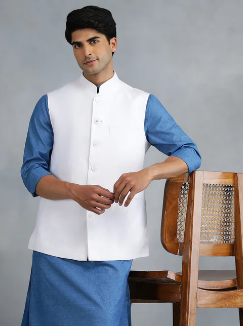 White Solid Regular Fit Modi Jacket