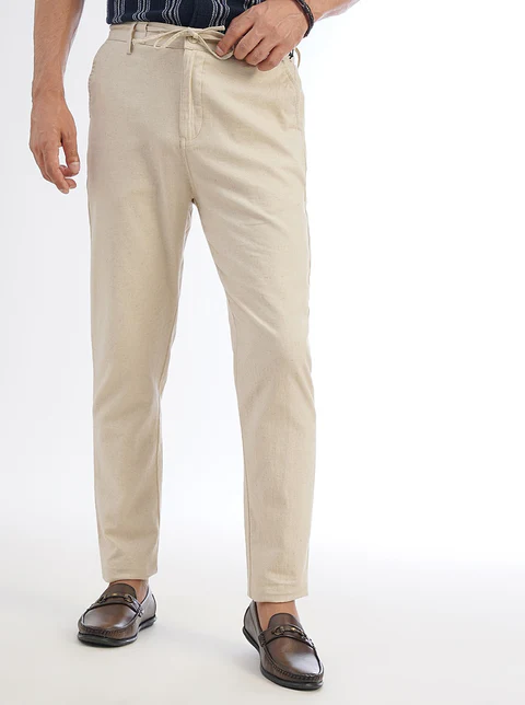 Beige Solid Slim Fit Track Pant