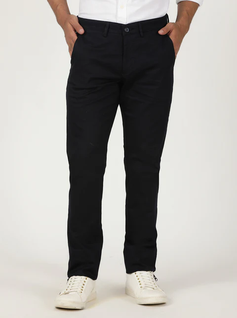 Navy Solid Slim Fit Casual Trouser
