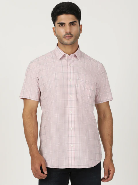 Pink Checked Smart Fit Semi Casual Shirt
