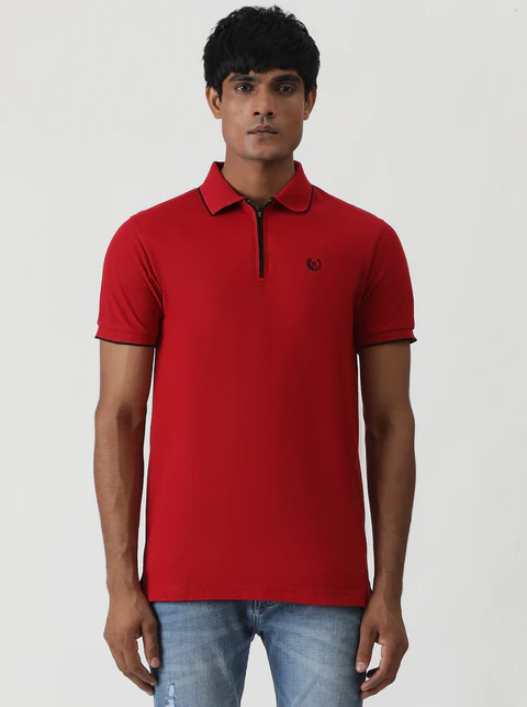 Red Solid Slim Fit Polo T-Shirt