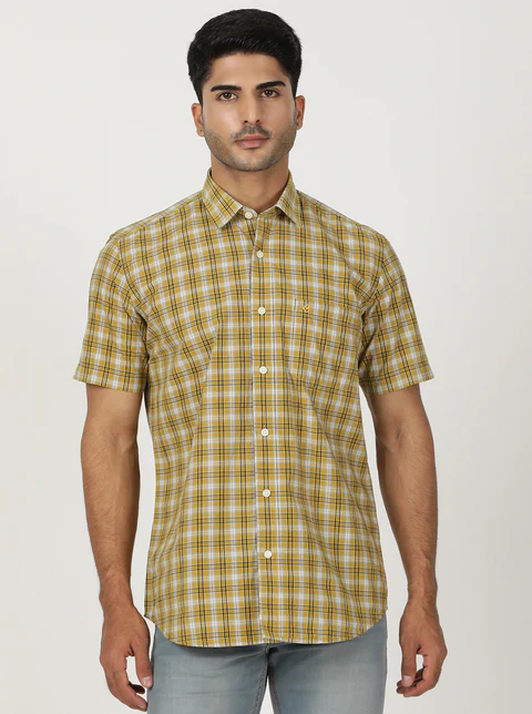 Yellow Checked Smart Fit Semi Casual Shirt