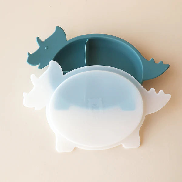 Triceratops Dino Section Plate with Lid - Smoke Blue
