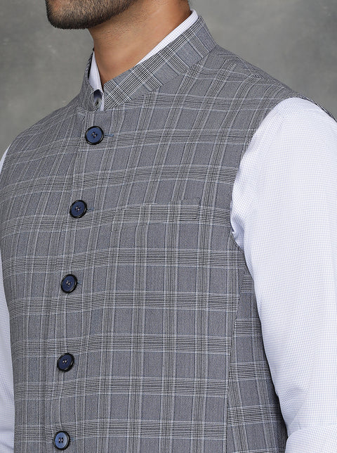 Grey Checked Regular Fit Modi Jacket