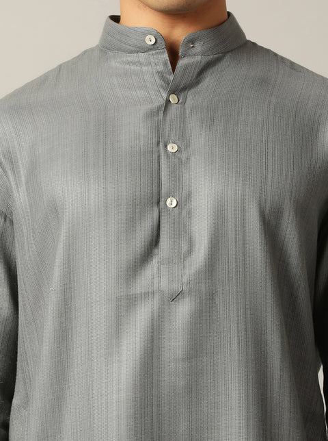 Grey Solid Regular Fit Modi Kurta