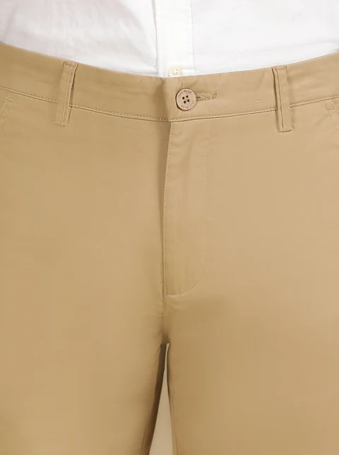 Khaki Solid Slim Fit Shorts