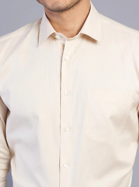 Beige Solid Regular Fit Formal Shirt