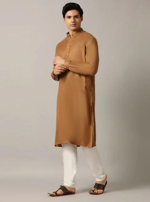 Golden Solid Regular Fit Modi Kurta