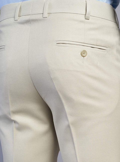 Beige Solid Slim Fit Formal Trouser