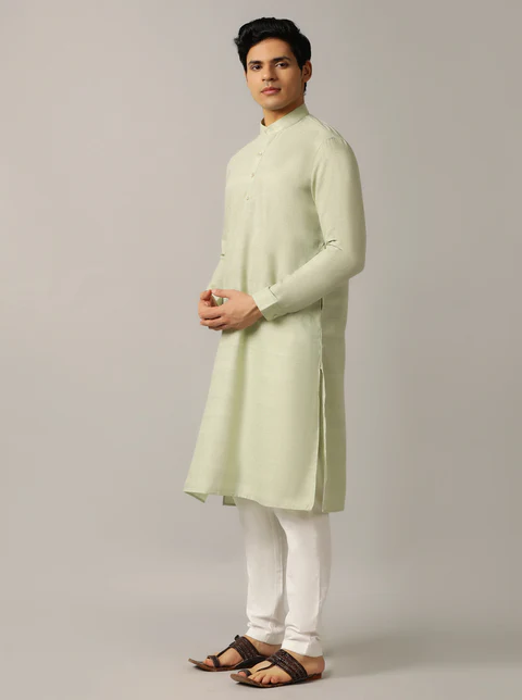 Light Green Solid Regular Fit Modi Kurta