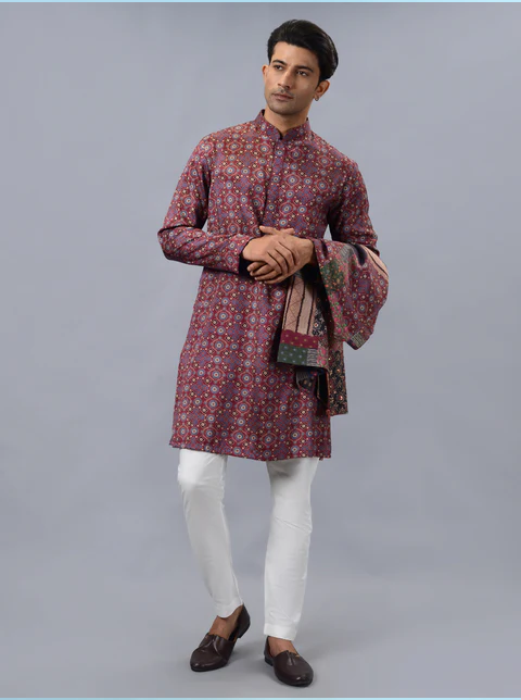 Blue & Maroon Kurta Set with Koti