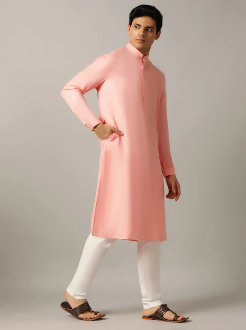 Baby Pink Solid Regular Fit Modi Kurta