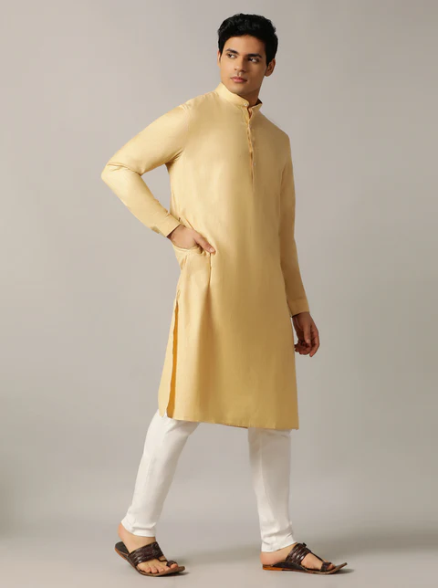 Fawn Solid Regular Fit Modi Kurta