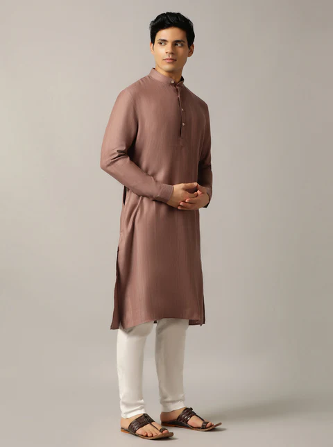 Brown Solid Regular Fit Modi Kurta