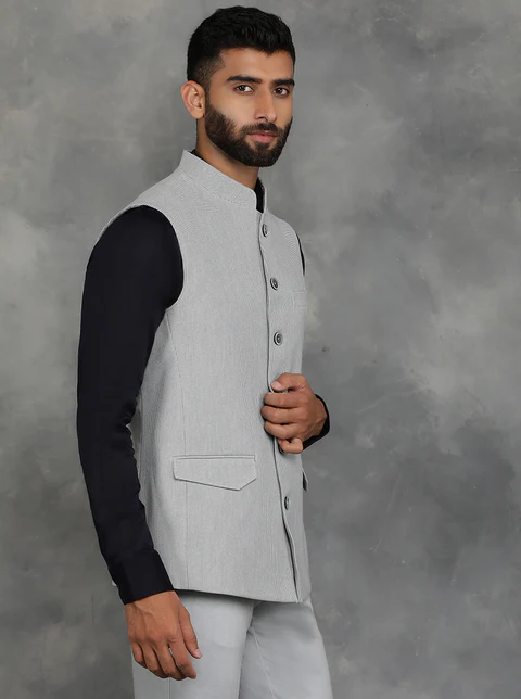 Grey Checked Regular Fit Modi Jacket