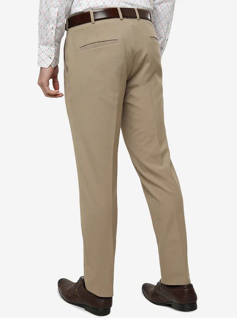 Beige Solid Super Slim Fit Formal Trouser