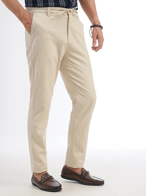 Beige Solid Slim Fit Track Pant