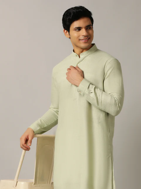 Light Green Solid Regular Fit Modi Kurta