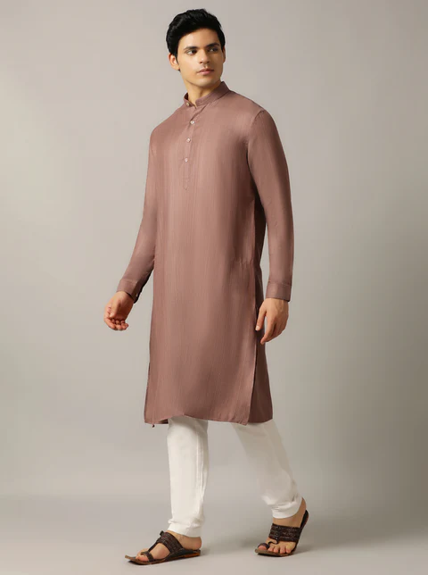 Brown Solid Regular Fit Modi Kurta