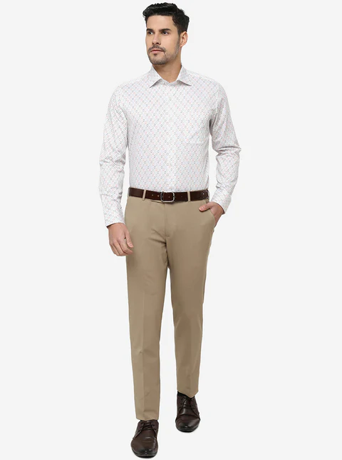 Beige Solid Super Slim Fit Formal Trouser