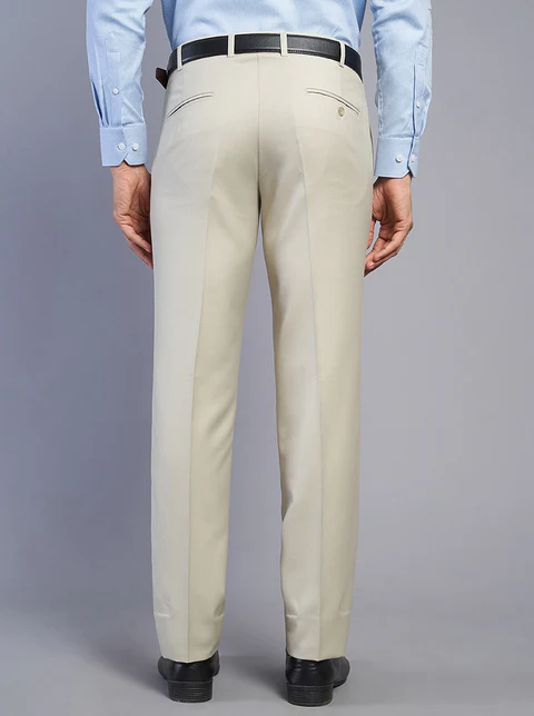 Beige Solid Slim Fit Formal Trouser