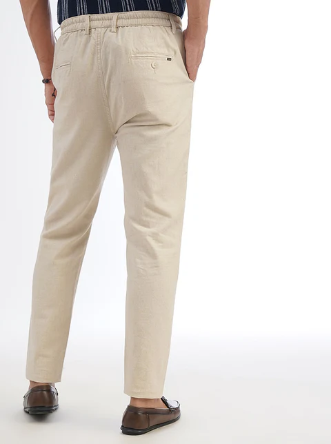 Beige Solid Slim Fit Track Pant