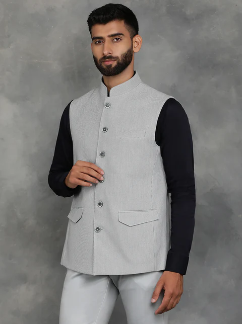 Grey Checked Regular Fit Modi Jacket