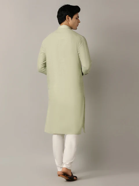 Light Green Solid Regular Fit Modi Kurta