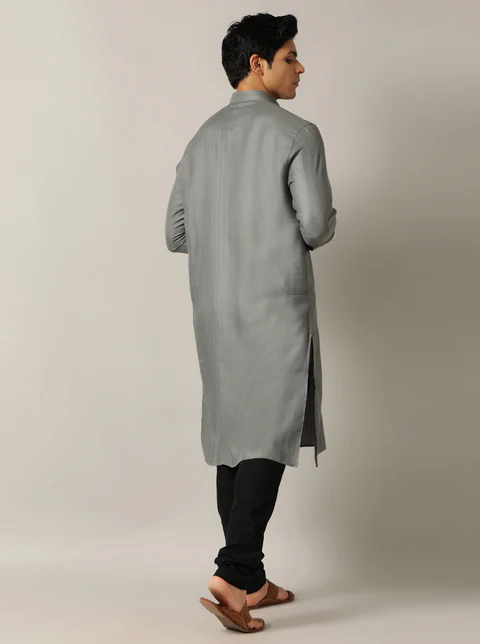 Grey Solid Regular Fit Modi Kurta