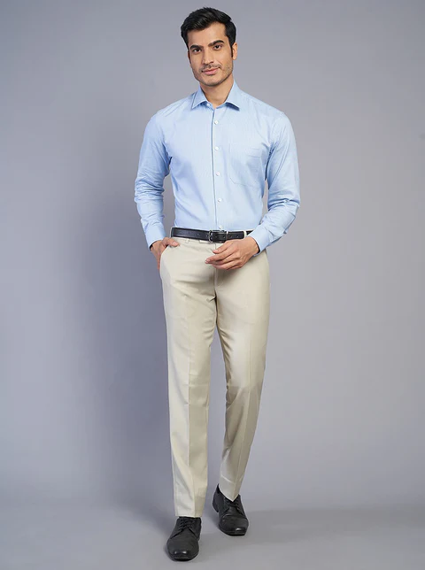 Beige Solid Slim Fit Formal Trouser