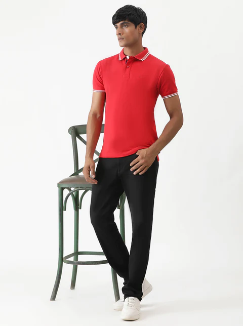 Blood Red Solid Slim Fit Polo T-Shirt