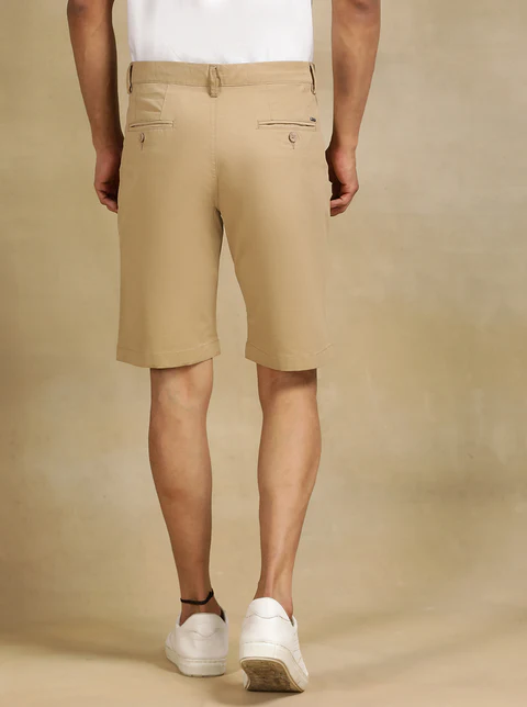 Khaki Solid Slim Fit Shorts