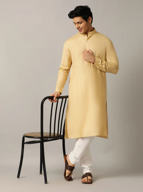 Fawn Solid Regular Fit Modi Kurta