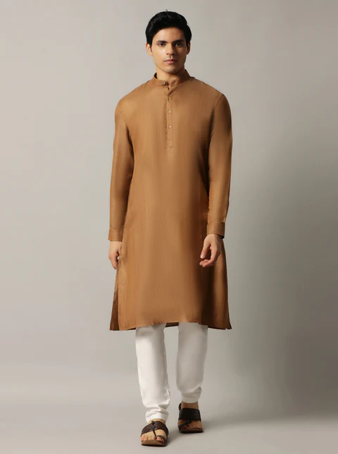 Golden Solid Regular Fit Modi Kurta