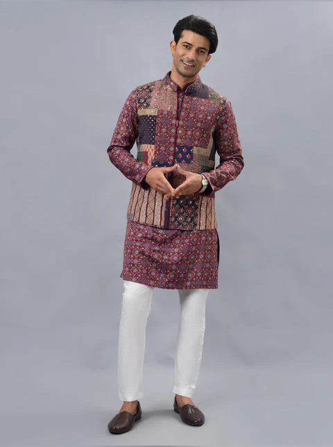 Blue & Maroon Kurta Set with Koti