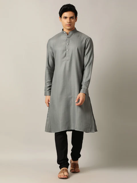 Grey Solid Regular Fit Modi Kurta