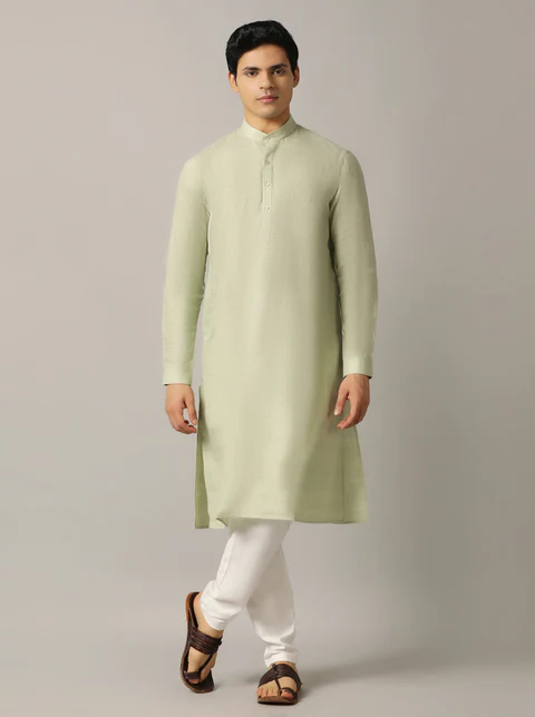 Light Green Solid Regular Fit Modi Kurta