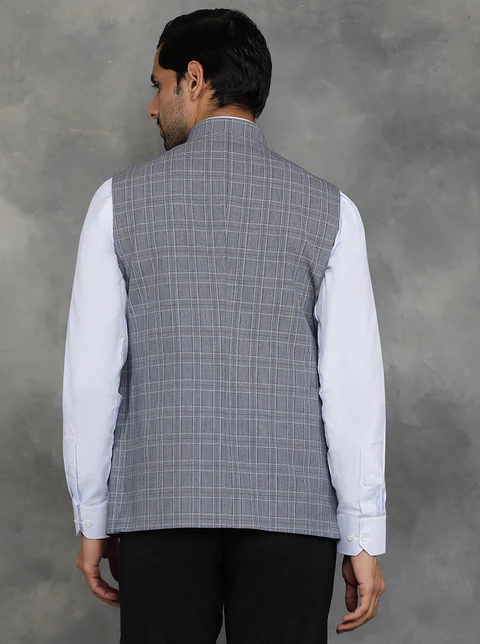 Grey Checked Regular Fit Modi Jacket