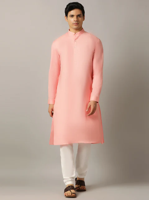 Baby Pink Solid Regular Fit Modi Kurta