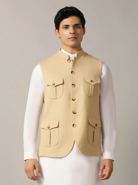 Fawn Solid Regular Fit Modi Jacket