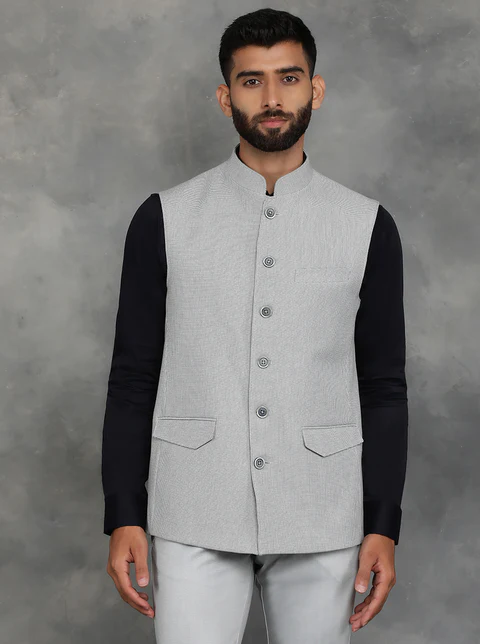 Grey Checked Regular Fit Modi Jacket