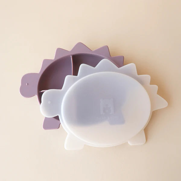 Stegosaurus Dino Section Plate with Lid - Hushed Plumb