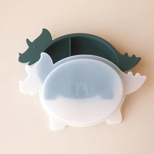 Triceratops Dino Section Plate with Lid - Forest Green